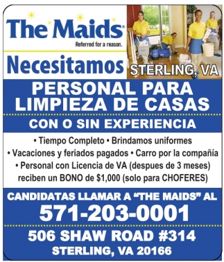 Personal para Limpieza de Casas, The Maids, Fairfax, VA